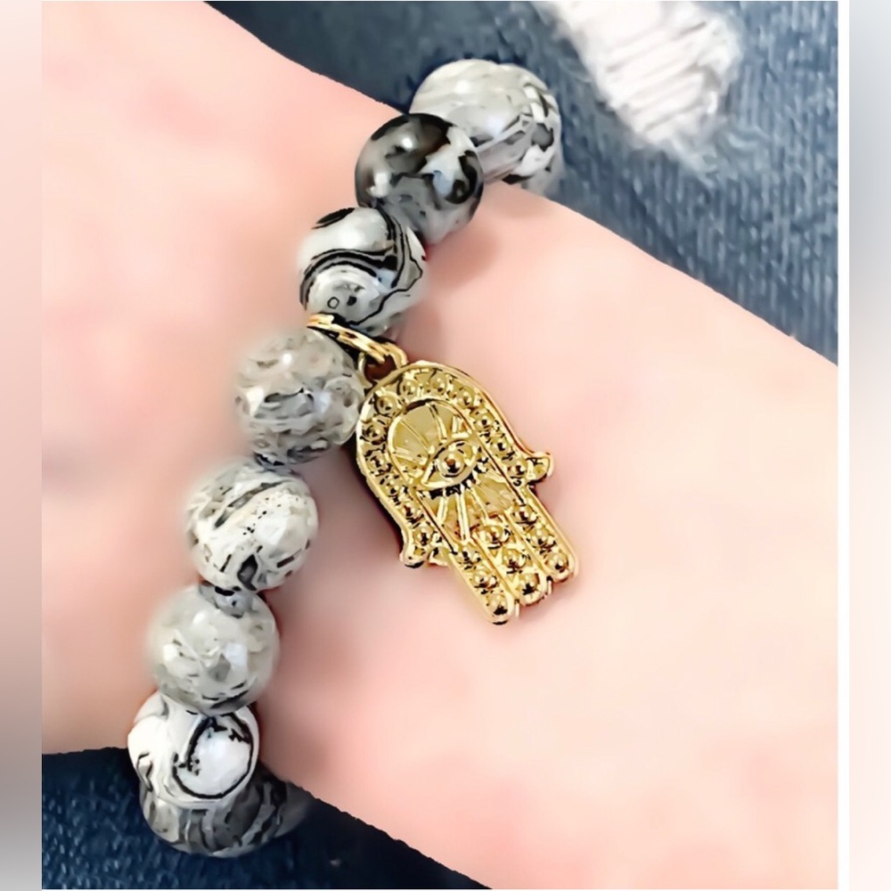 Moodtherapy handcrafted genuine gemstone beaded stretch bracelet